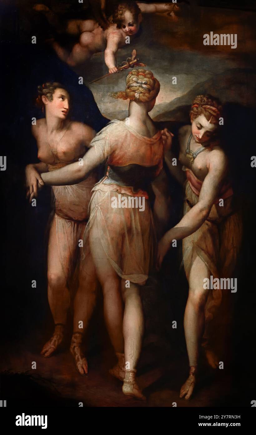 Le tre Grazie di Giovan Battista Naldini, Fiesole 1537 – Firenze 1591, XVI - XVII secolo, Italia, Italia. Foto Stock