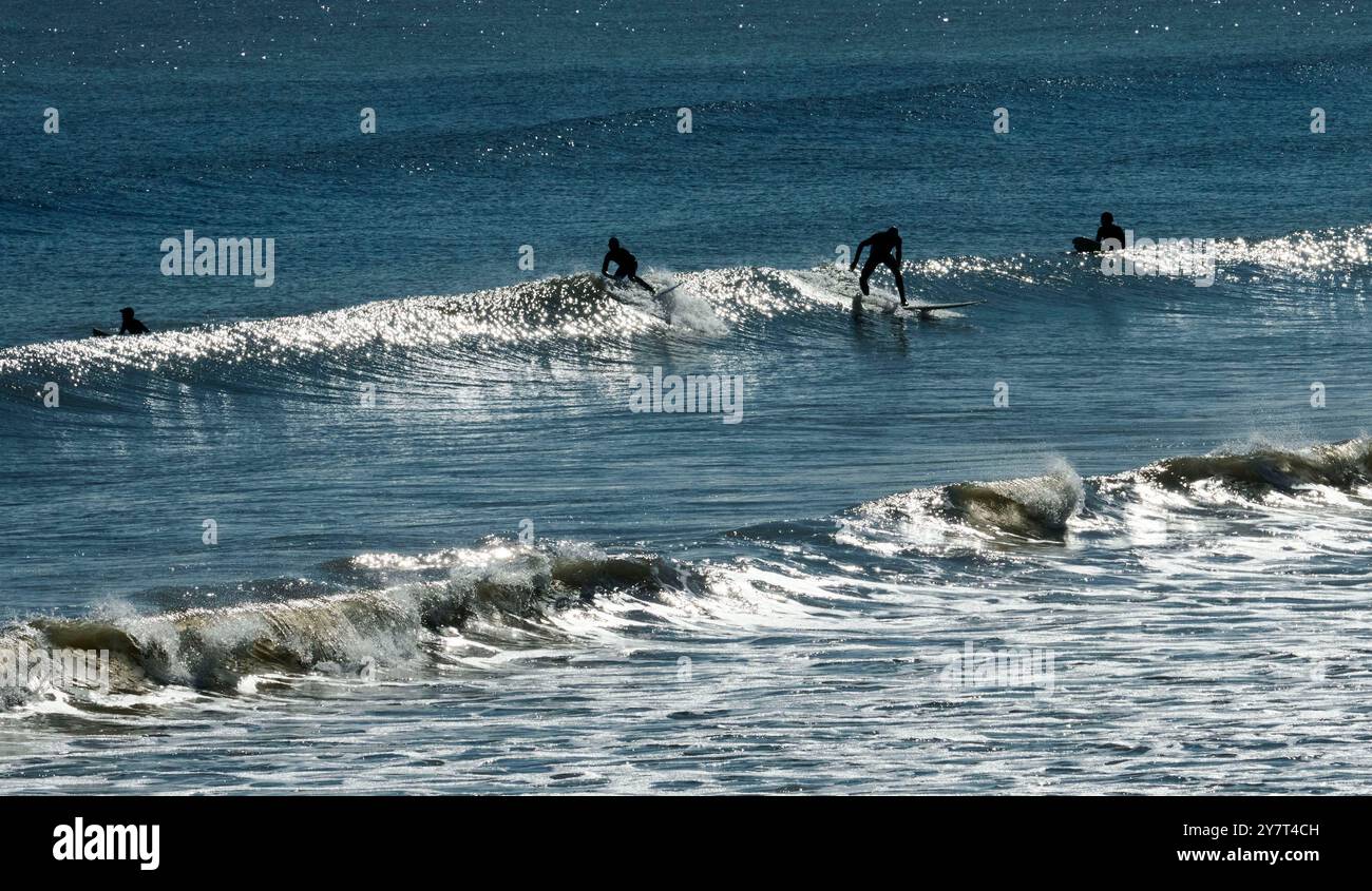 Persone che fanno surf a Filey, East Yorkshire Coast, Inghilterra settentrionale, UJK Foto Stock