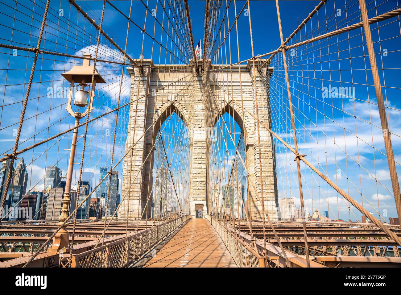 Ponte di Brooklyn in New York City architettura vista, Stati Uniti d'America Foto Stock
