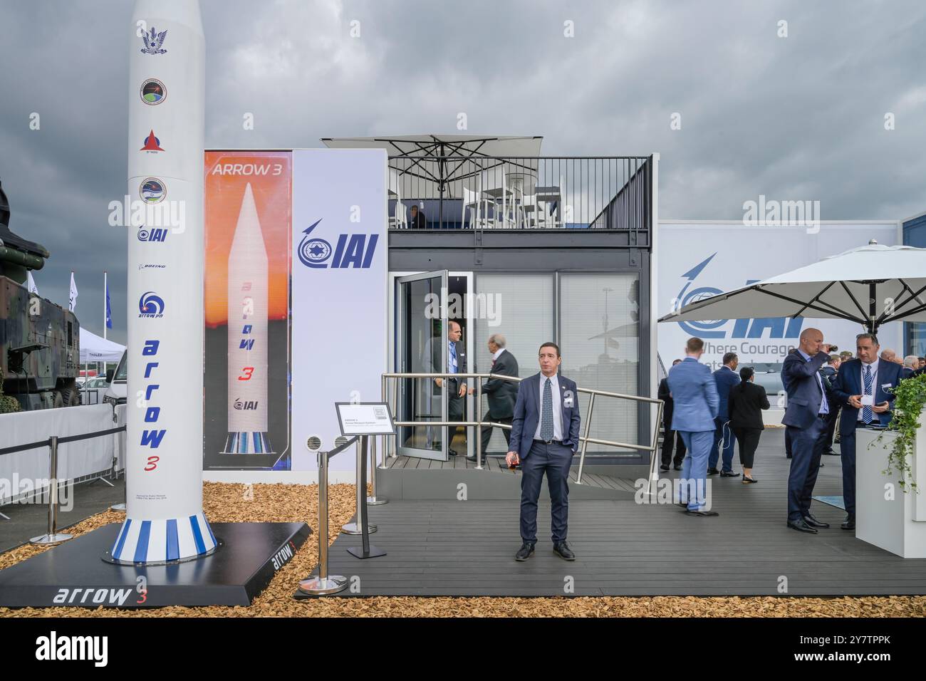 Azienda di armamenti IAI, mostra armi sistema FRECCIA, ILA 2024, esposizione aerospaziale Internazionale Berlino, Schönefeld, Brandeburgo, Germania, Rüstungs Foto Stock
