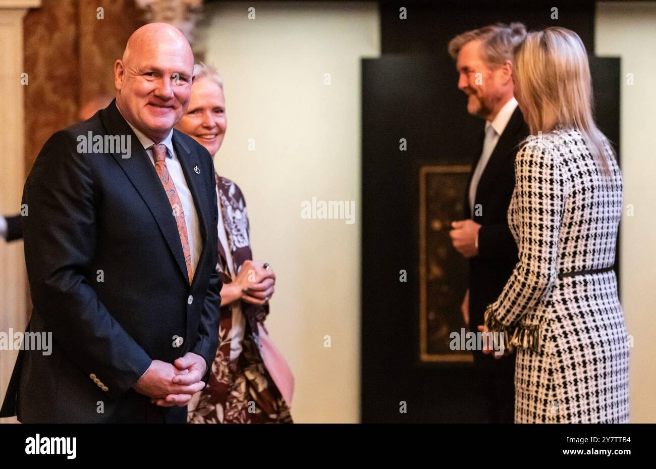 AMSTERDAM - Re Willem-Alexander e Regina Maxima durante l'accoglienza dei partecipanti al 35° Congresso planetario ASE al Palazzo reale di Amsterdam. L'Association of Space Explorers (ASE) è un'associazione di oltre quattrocento astronauti provenienti da 38 paesi diversi, tra cui AndrÃ© Kuipers. ANP EVA PLEVIER netherlands Out - belgio Out Foto Stock