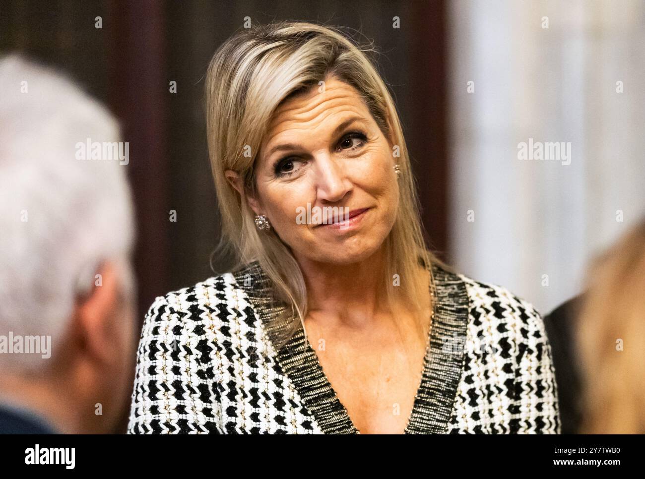 AMSTERDAM - Regina Maxima durante il ricevimento dei partecipanti al 35° Congresso planetario ASE al Palazzo reale di Amsterdam. L'Association of Space Explorers (ASE) è un'associazione di oltre quattrocento astronauti provenienti da 38 paesi diversi, tra cui AndrÃ© Kuipers. ANP EVA PLEVIER netherlands Out - belgio Out Foto Stock