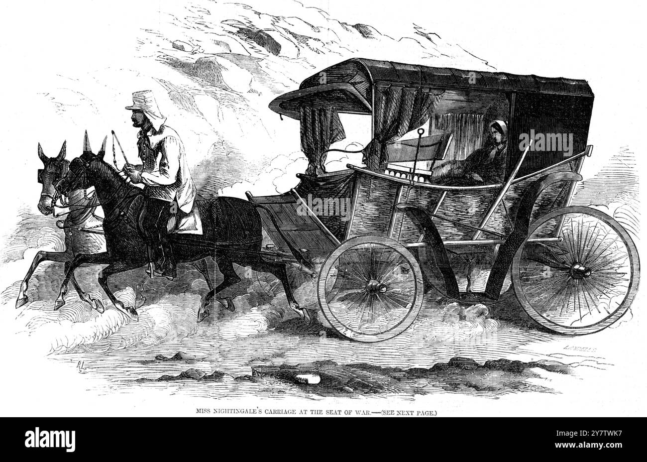 La carrozza della signorina Florence Nightingale, in cui viaggiò per la sua missione cristiana presso la sede della guerra.30 agosto 1856 Foto Stock