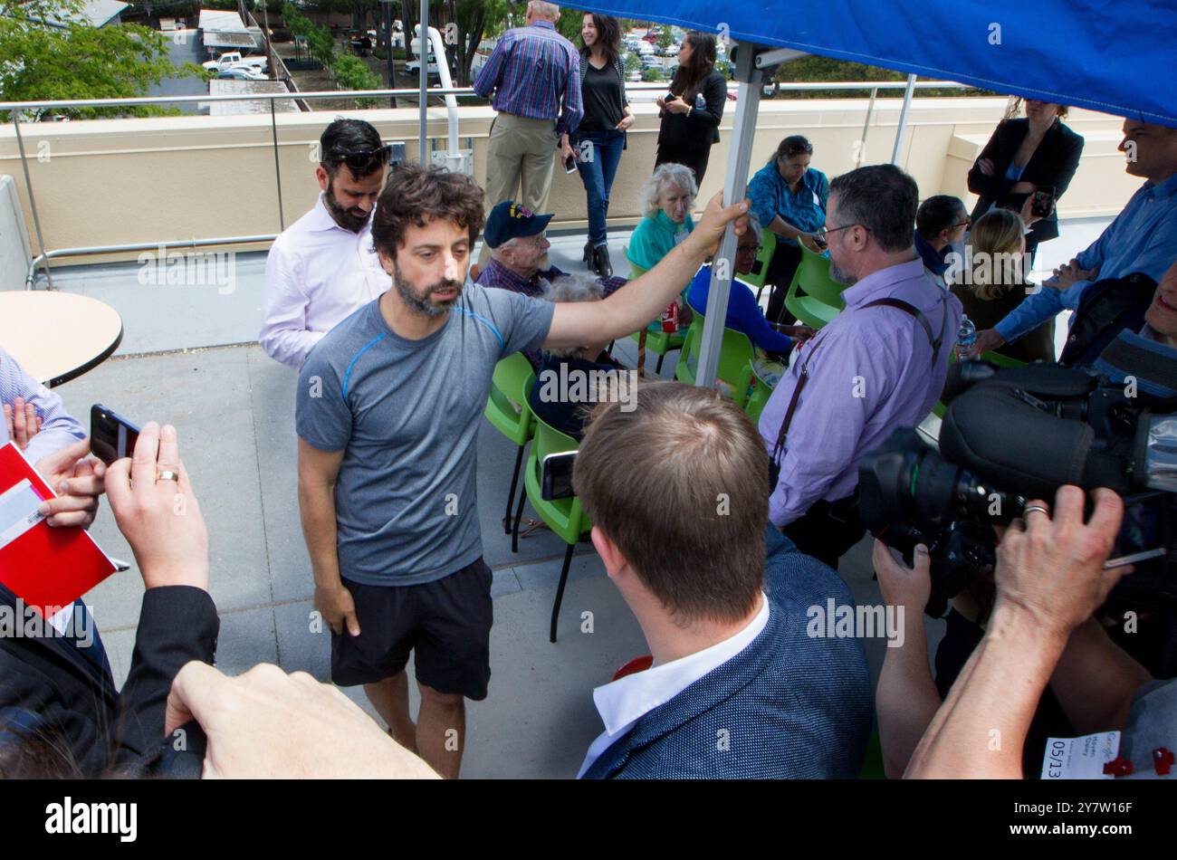 Mountain View, California USA.--Sergey Brin, co-fondatore di Google Inc. A Mountain View, California, mercoledì 13 maggio 2015. Foto Stock
