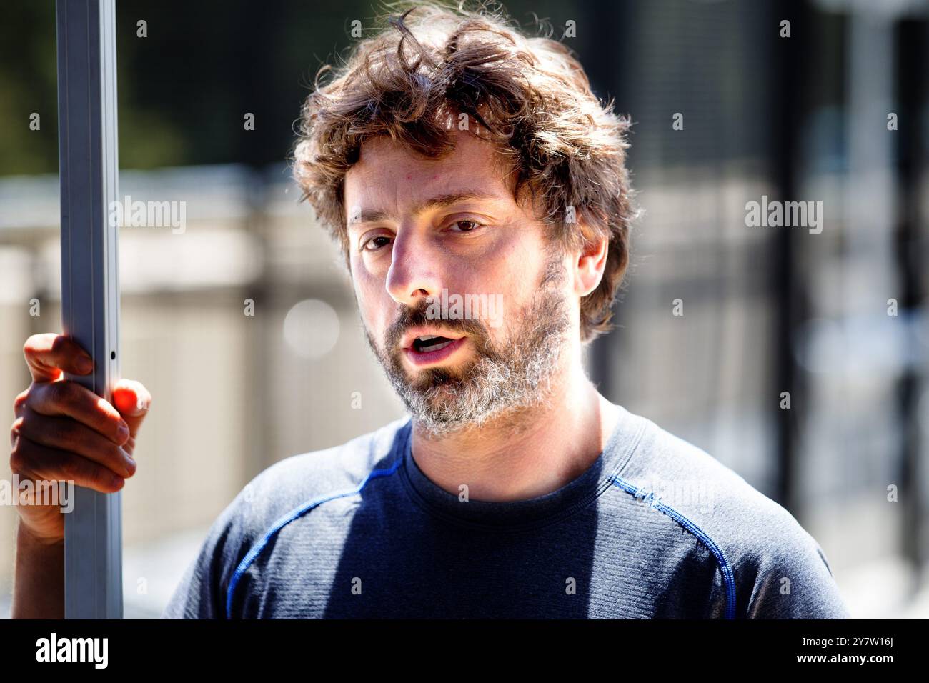 Mountain View, California USA.--Sergey Brin, co-fondatore di Google Inc. A Mountain View, California, mercoledì 13 maggio 2015. Foto Stock