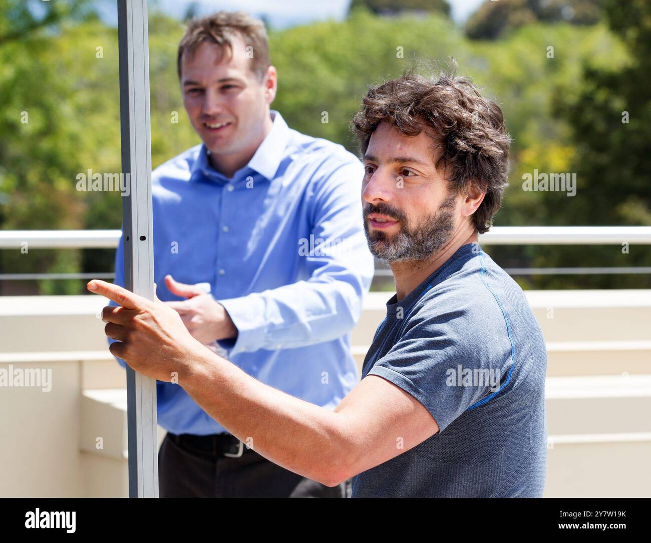 Mountain View, California USA.--Sergey Brin, co-fondatore di Google Inc. A Mountain View, California, mercoledì 13 maggio 2015. Foto Stock