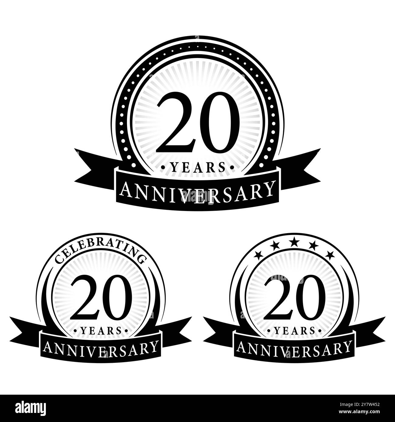 collezioni di logo per il 20° anniversario. Set di modello di logotipo 20th Anniversary. Vettore e illustrazione. Illustrazione Vettoriale