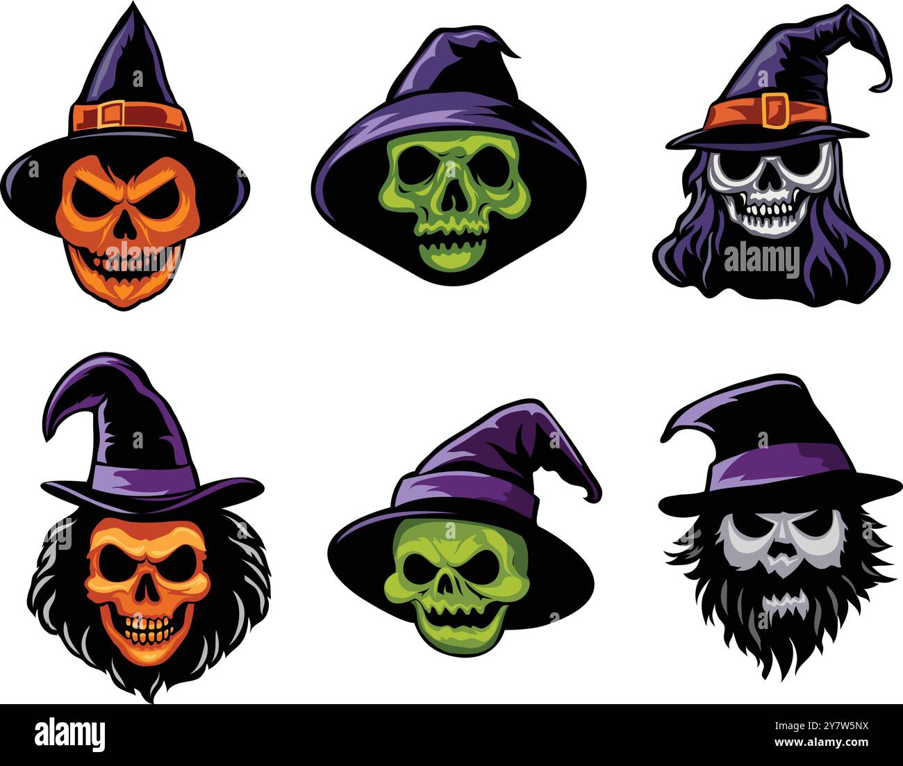 Set di Halloween Skulls Illustration Illustrazione Vettoriale