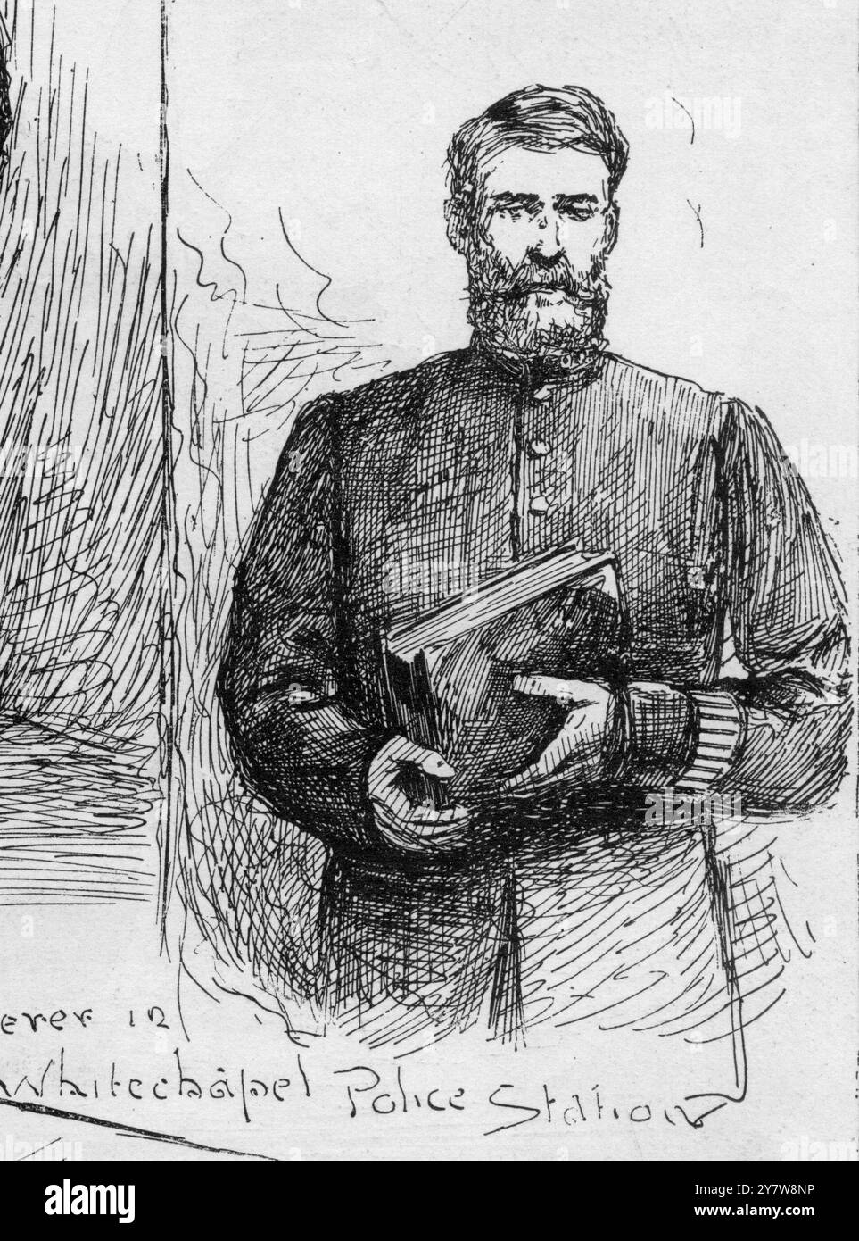 Jack lo Squartatore - East End Murders 1888Police Officer Police Sketches with the Police in the East End, London dettaglio tratto dal Illustrated London News del 13 ottobre 1888 l'articolo evidenzia la carenza di risorse della polizia e le illustrazioni di H.C. Seppings Wright mostrano che la polizia arresta vagabondi e senzatetto come sospettati per l'identificazione. Foto Stock