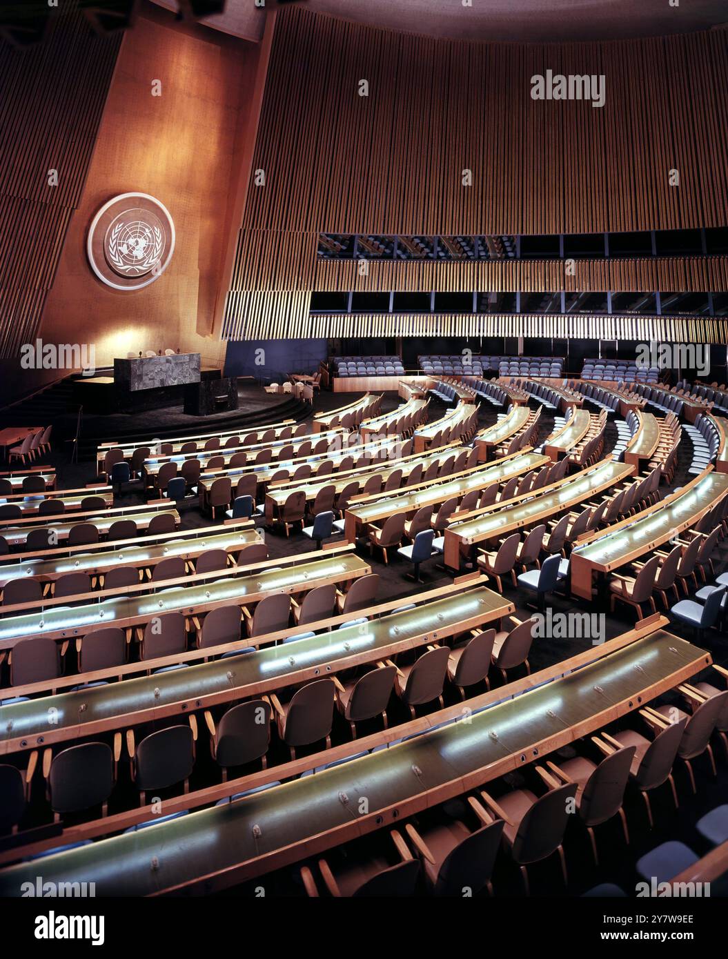 Assemblea generale delle Nazioni Unite, New York, USA: Vista dal retro della sala Foto Stock