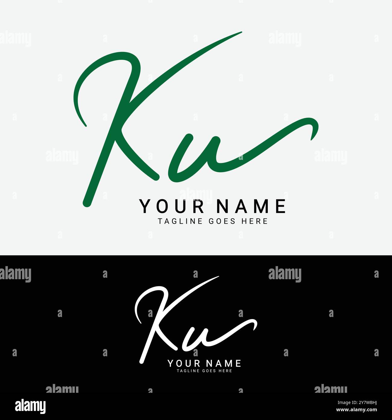 Logo della lettera iniziale K, U, KU. Logo della firma scritta a mano Alphabet KU Illustrazione Vettoriale