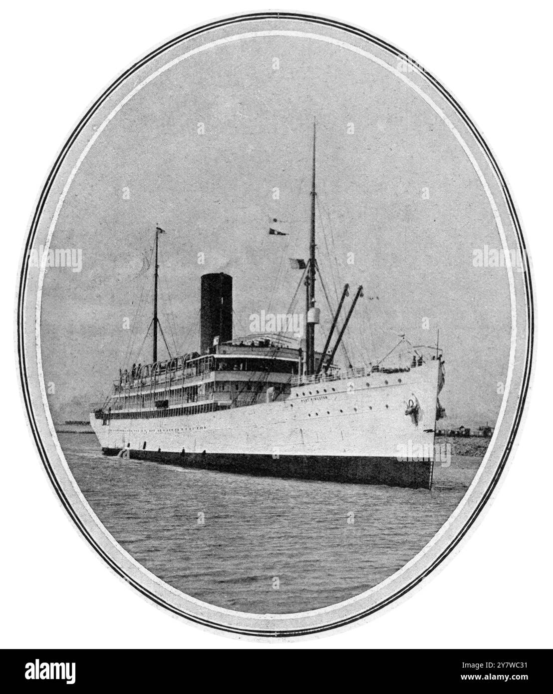Viaggio verso la terra delle palme e delle banane: Il sole eterno e il blu brillante del mare. La nave a vapore " Port Kingston " della Elder Dempster Line .21 novembre 1908 Foto Stock