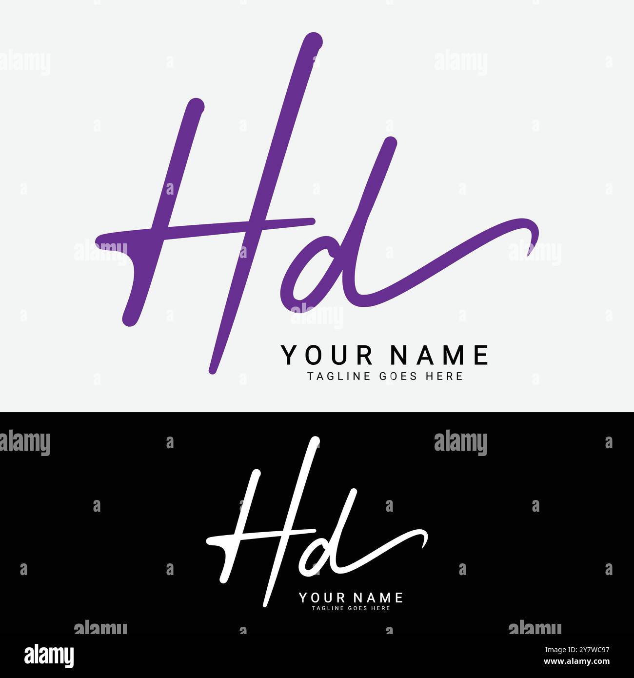 Logo H, D, lettera iniziale HD. Logo Signature scritto a mano Alphabet HD Illustrazione Vettoriale