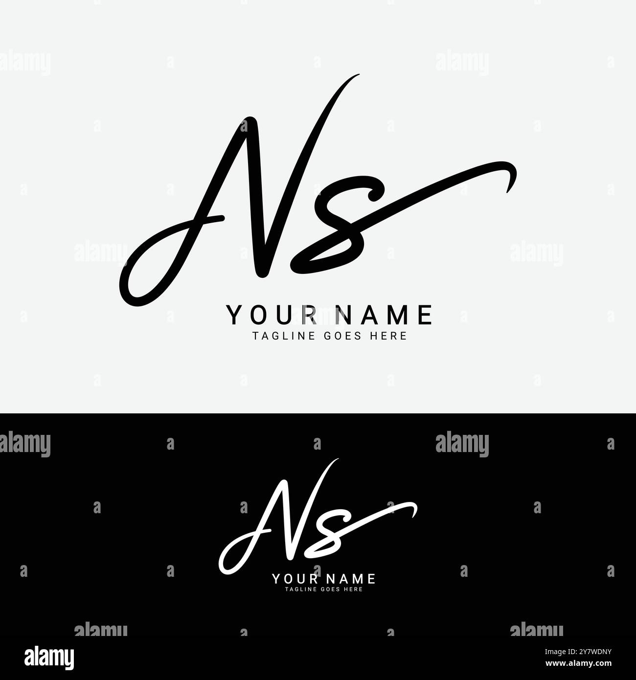 Logo N, S, NS con lettera iniziale. Logo Signature manoscritto Alphabet NS Illustrazione Vettoriale