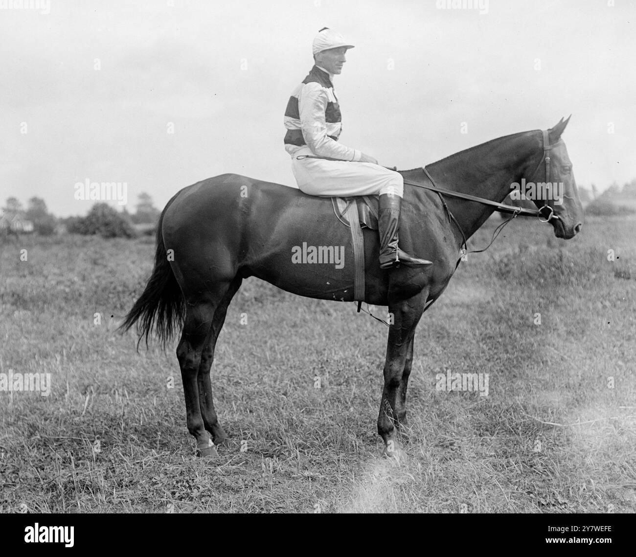 Il signor Tom Walls, attore comico e addestratore di cavalli da corsa, sul suo cavallo Rinaldo. anni '1920 Foto Stock