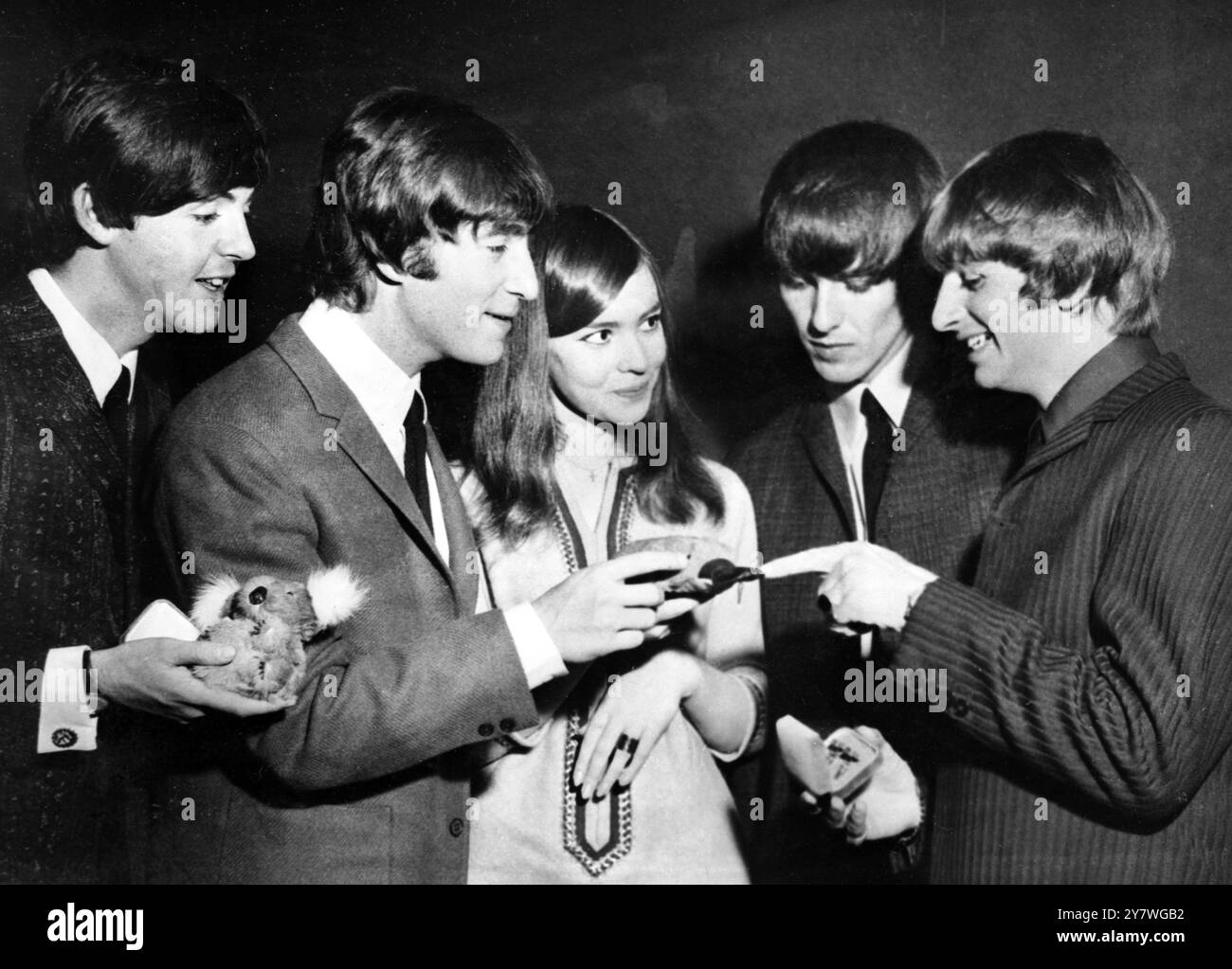 Il presidente del Beatles Club of Australia, Susette Belle ,16, presenta ai Beatles dei souvenir. Melbourne, Australia, 21 giugno 1964 Foto Stock