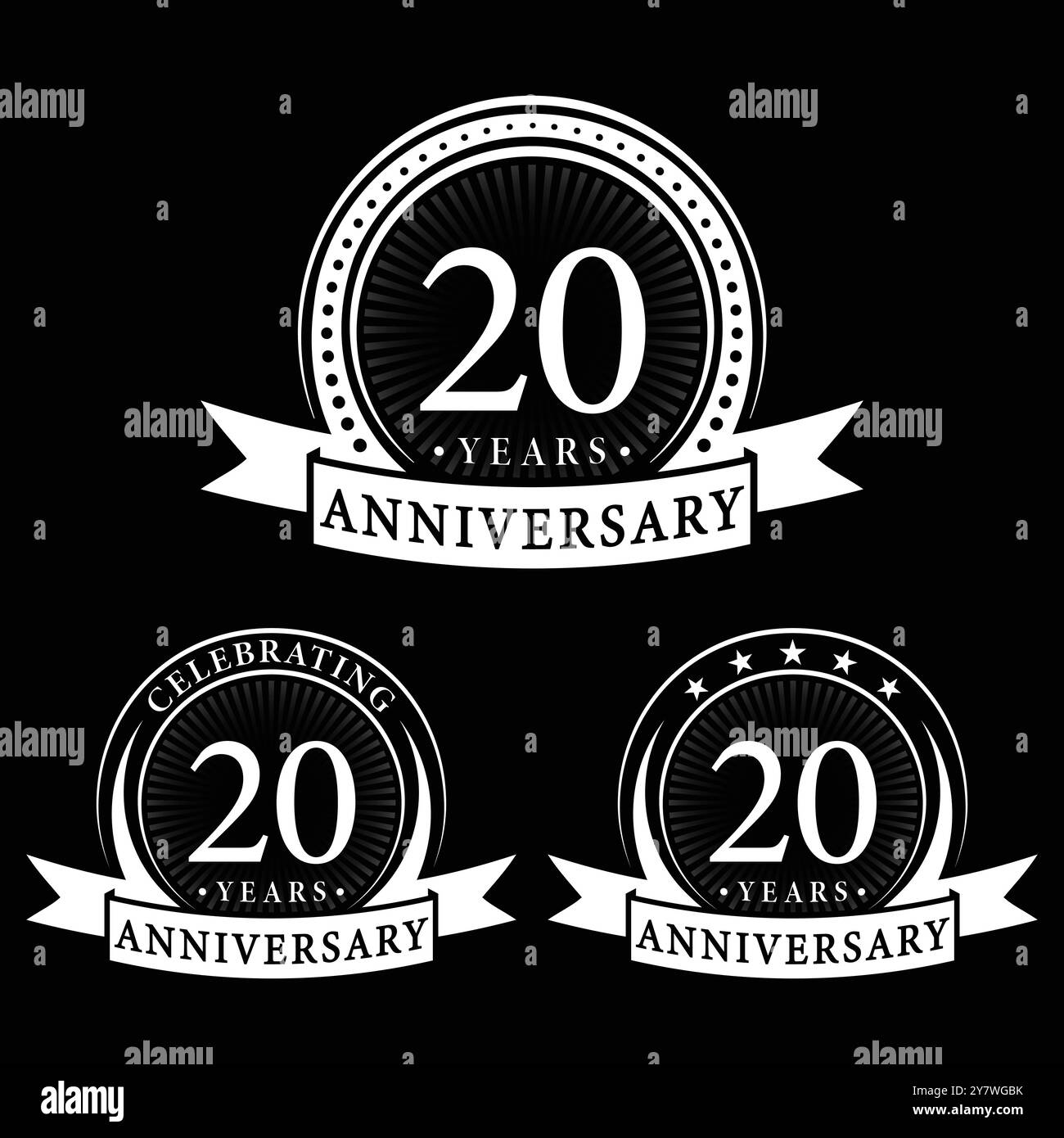 collezioni di logo per il 20° anniversario. Set di modello di logotipo 20th Anniversary. Vettore e illustrazione. Illustrazione Vettoriale