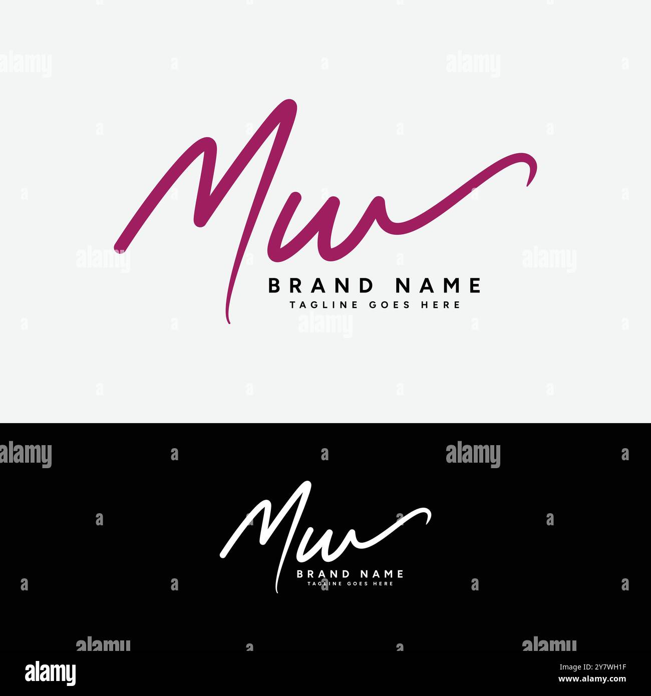 Logo M, W, MW con lettera iniziale. Logo della firma scritta a mano Alphabet MW Illustrazione Vettoriale