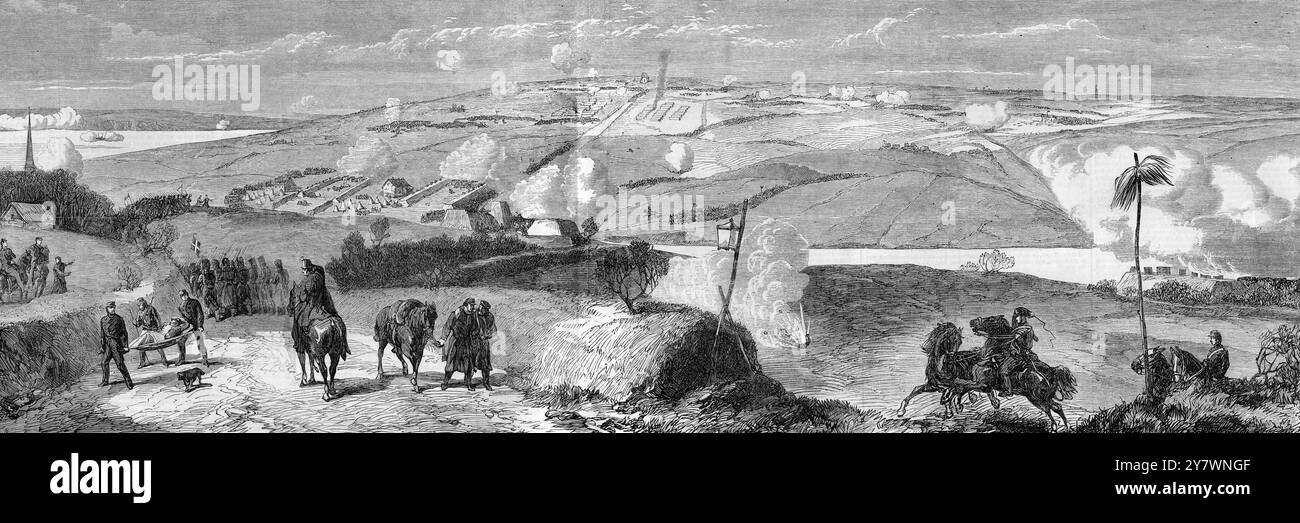 La battaglia intorno a Duppel del 18 aprile vide dall'isola di Alsen vicino a Sonderburg 1864 ©TopFoto Foto Stock