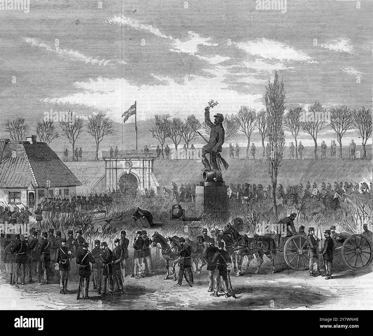 La guerra in Danimarca dentro Kolding Gate Fredericia soldati danesi in marcia per incontrare gli austriaci 1864 ©TopFoto Foto Stock