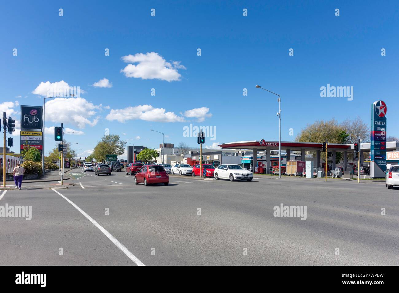 Incrocio tra Main South Road e Charmers Street, Hornby, Christchurch (Ōtautahi), Canterbury, nuova Zelanda Foto Stock