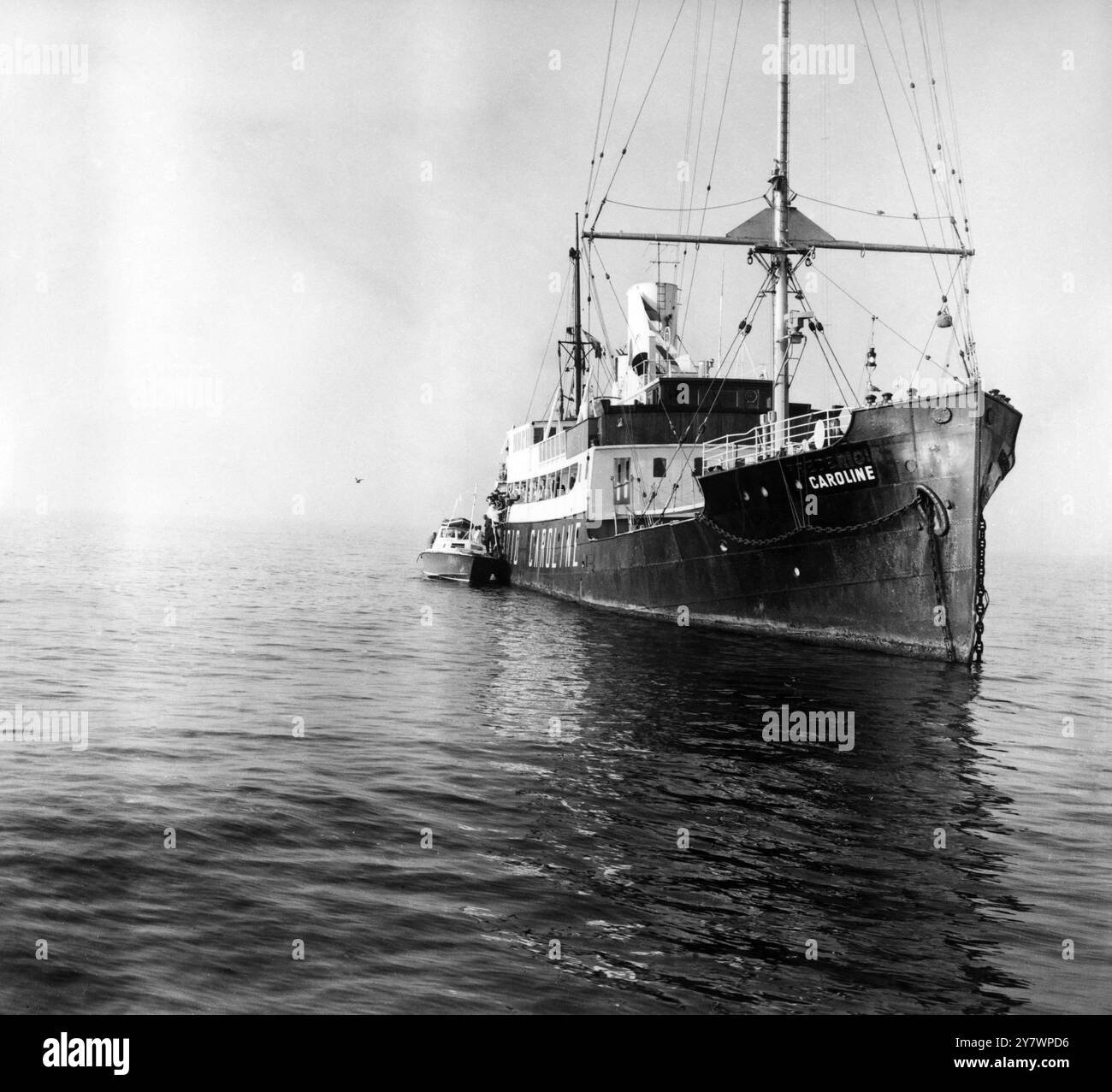 Radio caroline , la stazione pirata radio pop ormeggiata al largo dell'Isola di Man il 22 settembre 1966 Foto Stock