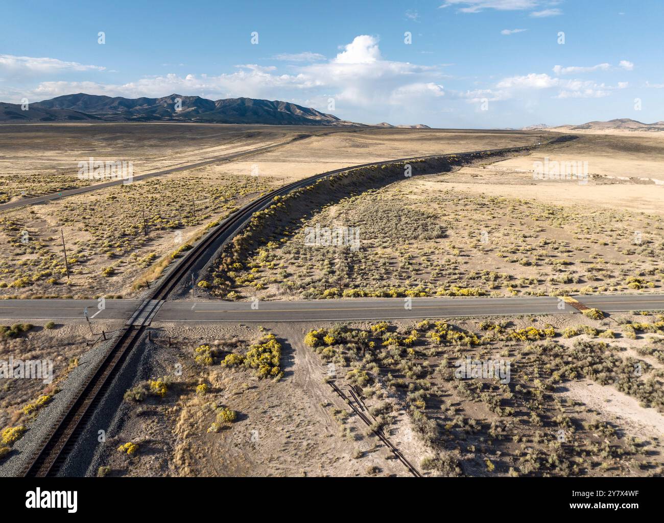 Vista aerea dei binari ferroviari del West americano Foto Stock