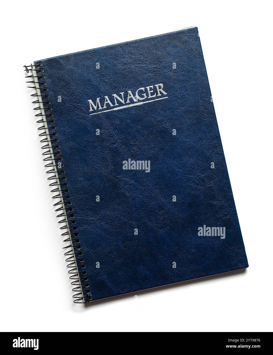 Notebook Small Blue Manager Planner tagliato su bianco. Foto Stock