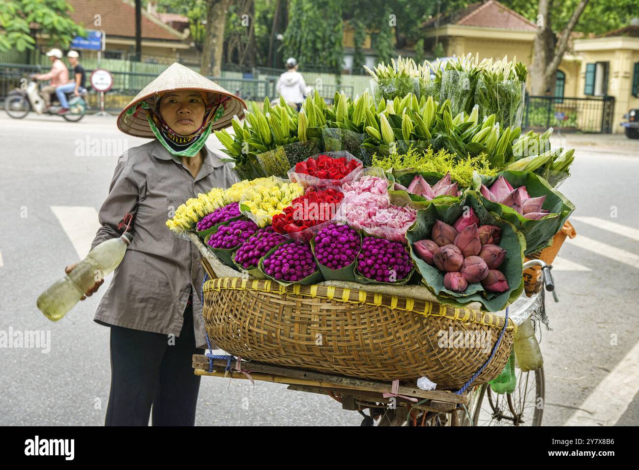 Venditore di fiori di Hanoi, Vietnam. Foto Stock