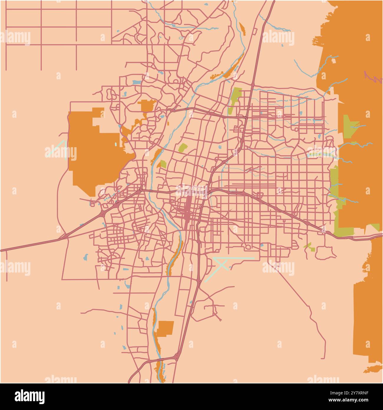 Mappa di Albuquerque in New Mexico in un tema sabbioso. Contiene vettore stratificato con strade, acqua, parchi, ecc. Illustrazione Vettoriale