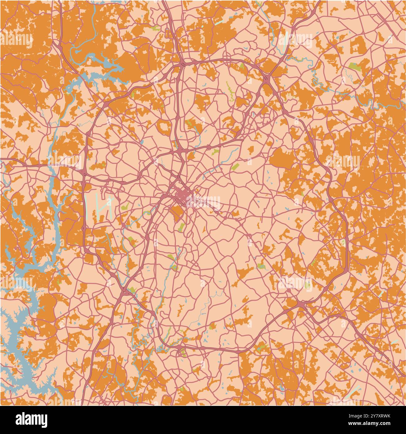 Cartina di Charlotte in North Carolina in un tema sabbioso. Contiene vettore stratificato con strade, acqua, parchi, ecc. Illustrazione Vettoriale