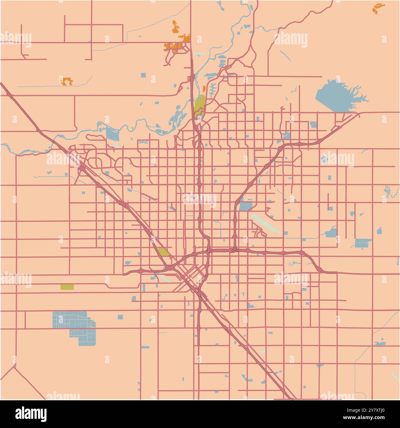 Mappa di Fresno in California in un tema sabbioso. Contiene vettore stratificato con strade, acqua, parchi, ecc. Illustrazione Vettoriale