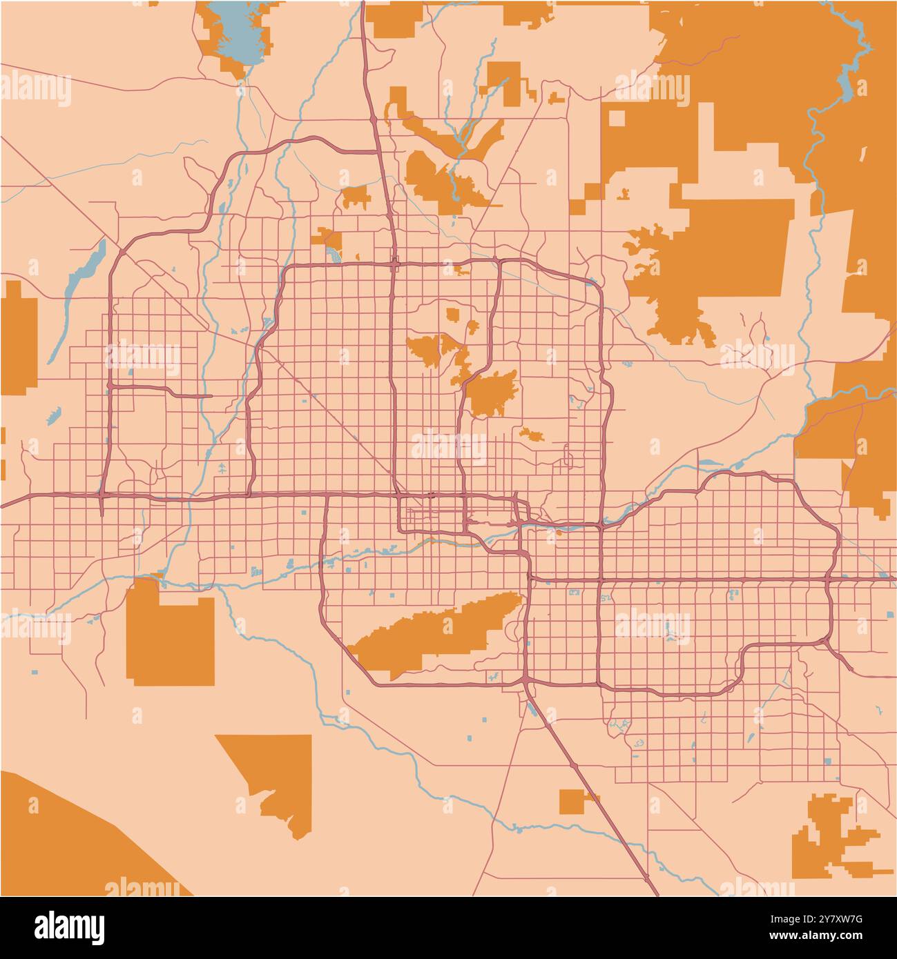 Mappa di Phoenix in Arizona in un tema sabbioso. Contiene vettore stratificato con strade, acqua, parchi, ecc. Illustrazione Vettoriale