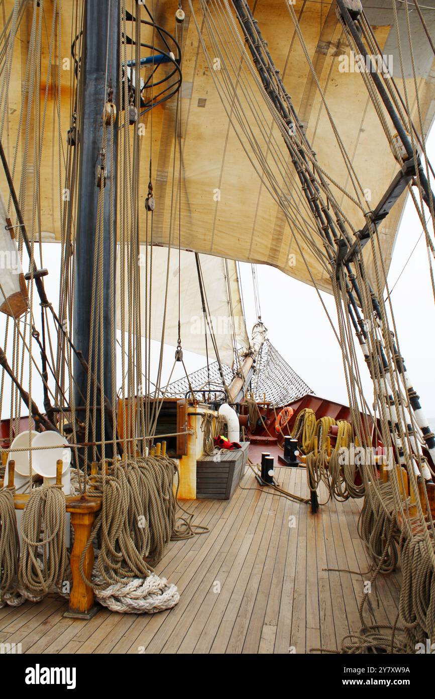 Sul ponte, nave a vela sul Mare del Nord Foto Stock