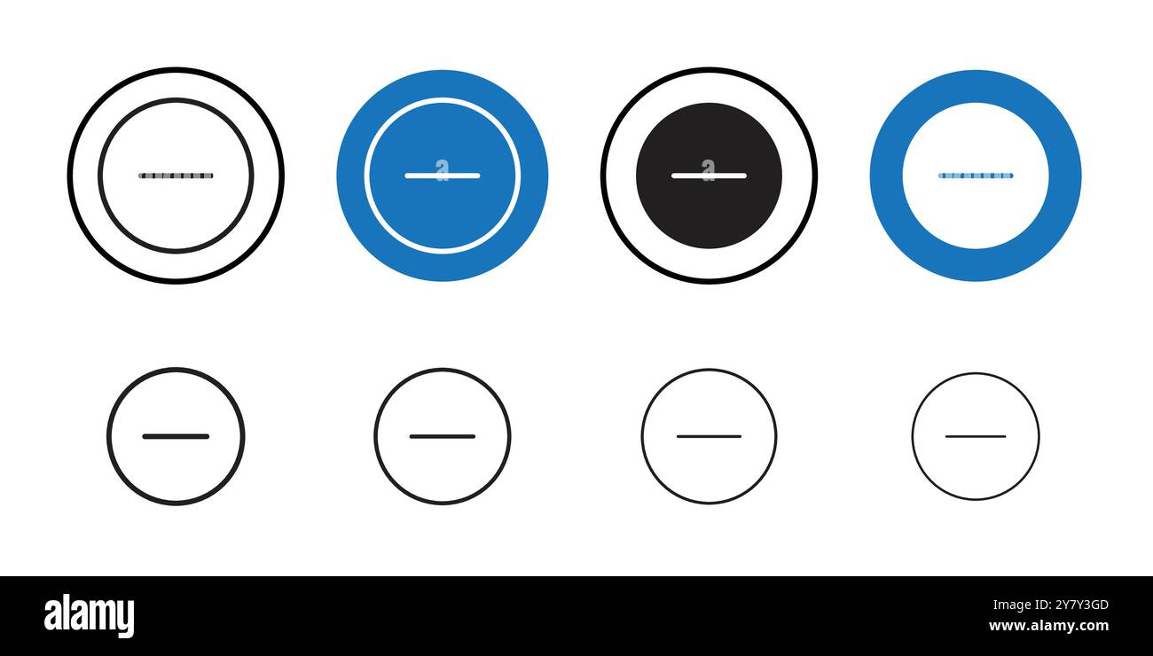 Icona meno vettore grafico linea nera con bordo bianco e nero segno di collezione Illustrazione Vettoriale