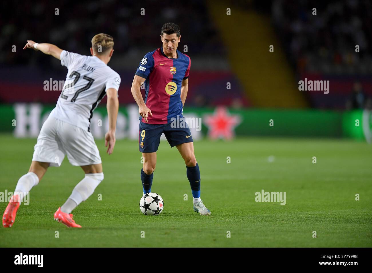 Barcellona, ESP. 1 ottobre 2024. FC BARCELONA vs BSC Young Boys 01 ottobre 2024 Robert Lewandowski (9) del FC Barcelona durante la fase MD4 della UEFA Champions League 2024/25 League tra FC Barcelona e BSC Young Boys allo stadio Olimpico Lluis Companys di Montjuic a Barcellona, Spagna. Crediti: Rosdemora/Alamy Live News Foto Stock