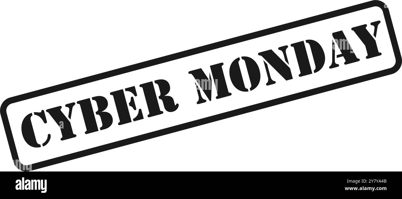 Vettore di francobolli del Cyber Monday isolato per l'evento annuale di vendita online del weekend del Black Friday Illustrazione Vettoriale