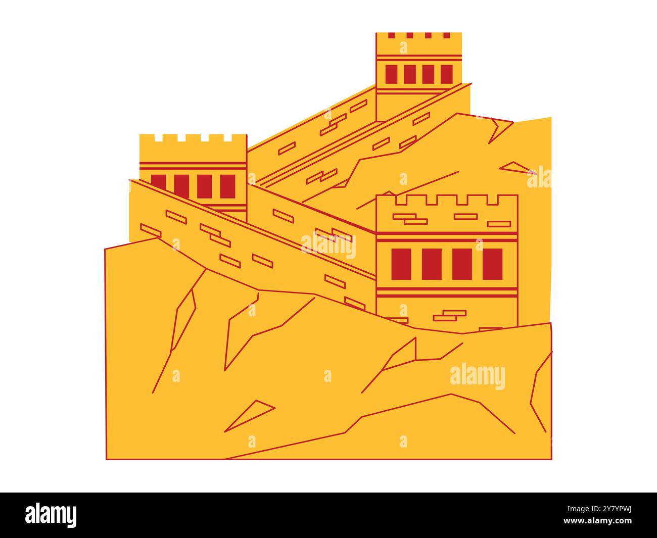 La grande Muraglia Cinese, meraviglia del Patrimonio Mondiale, rappresenta il punto di riferimento della cultura Cinese, edificio antico, attrazione turistica, luogo di design Illustrazione Vettoriale