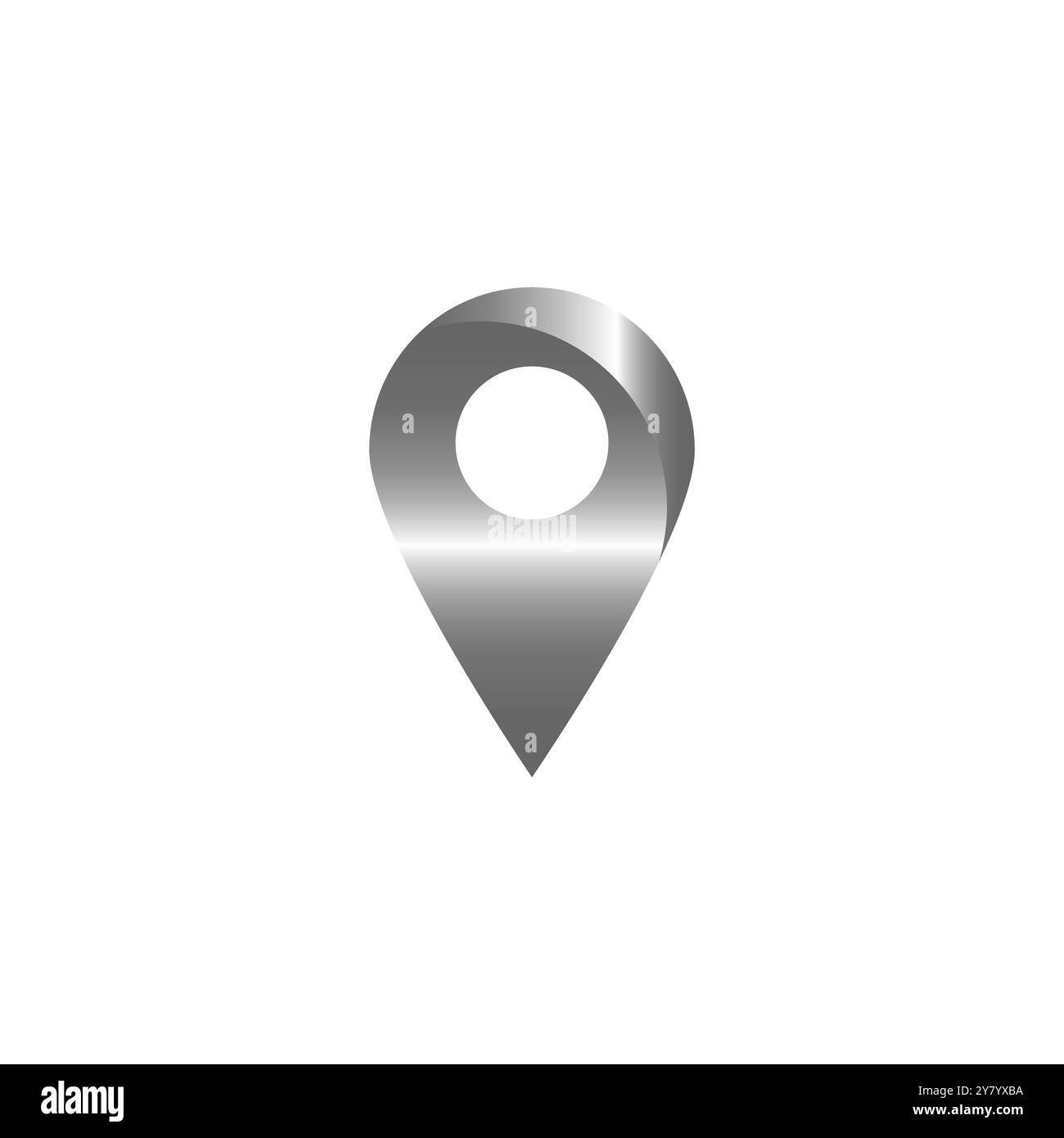 Vettore icona posizione 3D. punto di posizionamento in metallo lucido color argento o simbolo del contrassegno a spillo per l'indirizzo di navigazione isolato su sfondo bianco Illustrazione Vettoriale