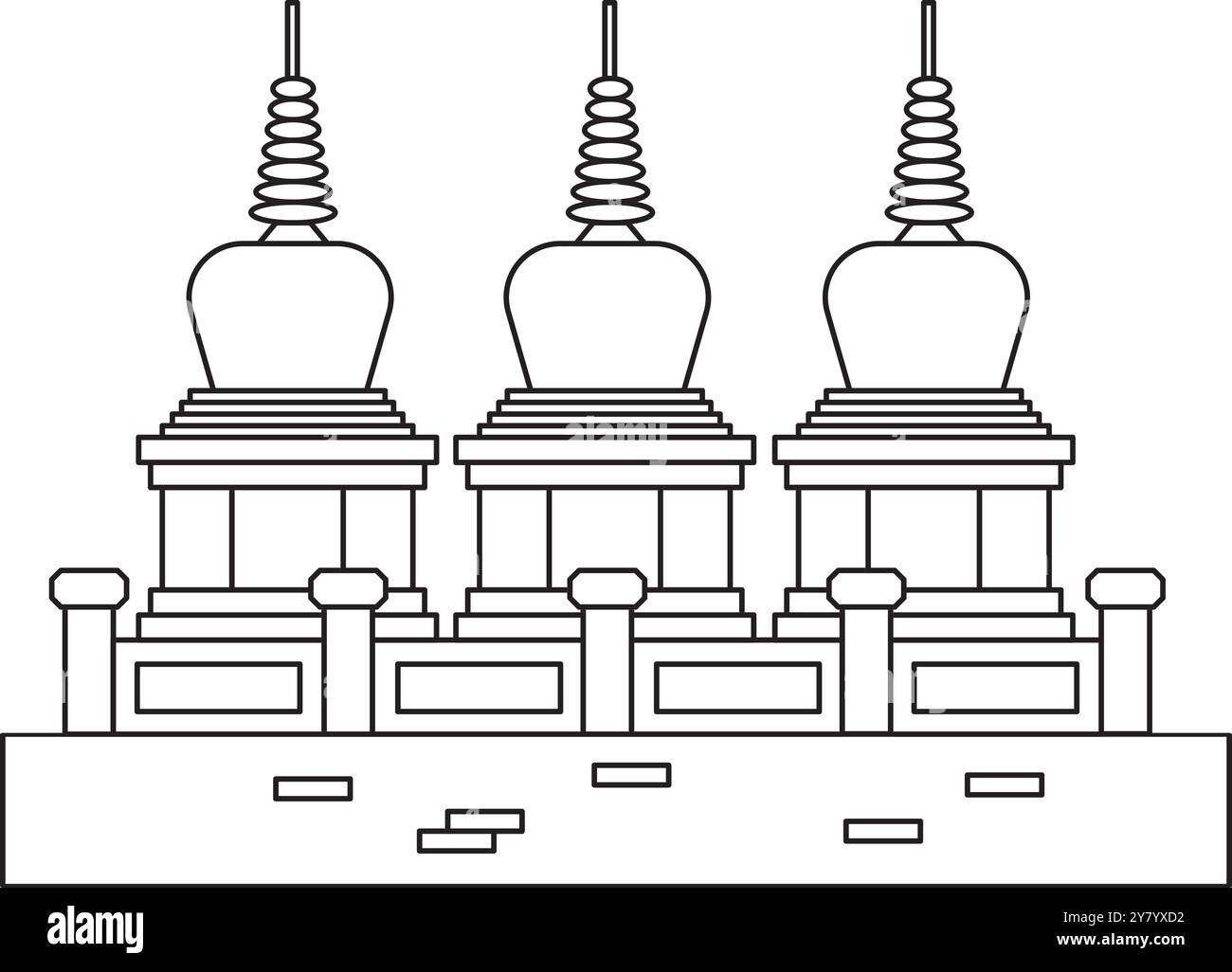 Edificio di architettura sacra orientale cinese tempio cinese culto buddista religione turismo destinazione design set icona Illustrazione Vettoriale