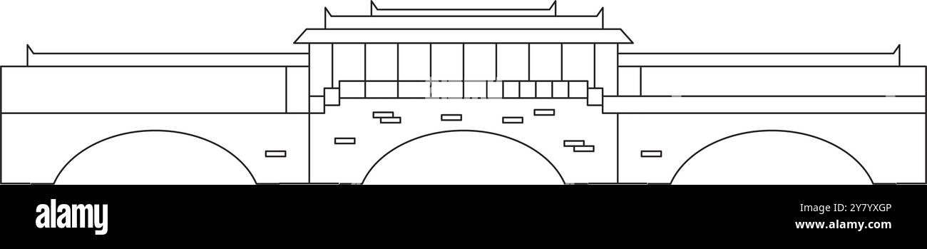 Ponte orientale tradizionale cinese edificio architettonico in stile cinese destinazione turistica punto di riferimento del design icona Illustrazione Vettoriale