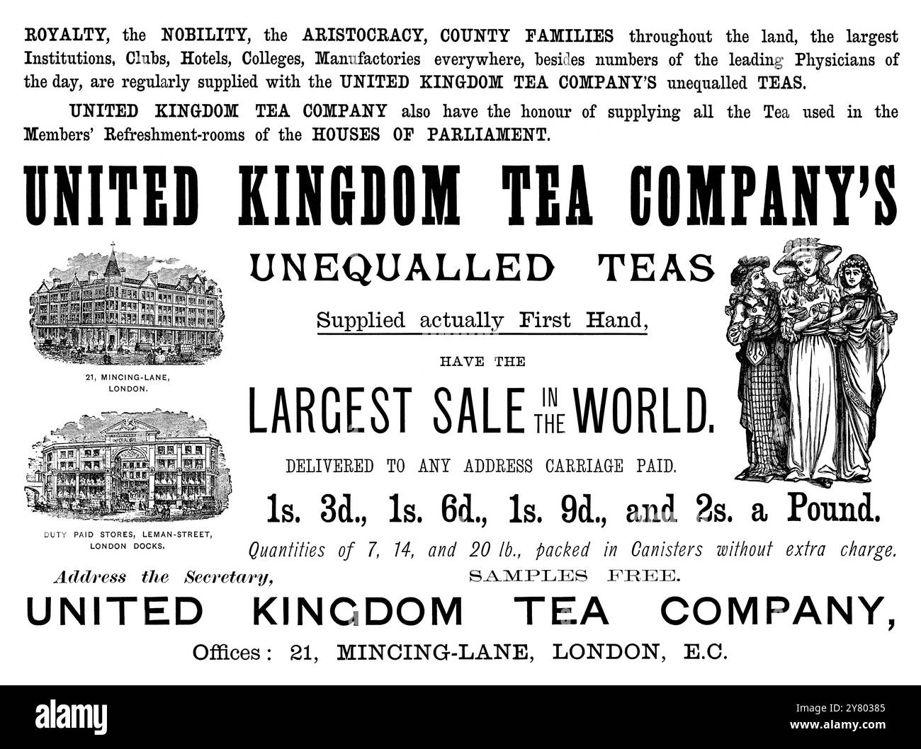 1887 pubblicità britannica per The United Kingdom Tea Company. Foto Stock