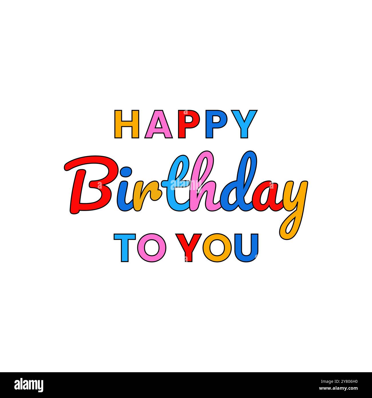 Buon compleanno design vettoriale di testo. Buon compleanno a voi tipografia in diversi colori alfabeto o lettere per auguri o festeggiamenti isolati Illustrazione Vettoriale