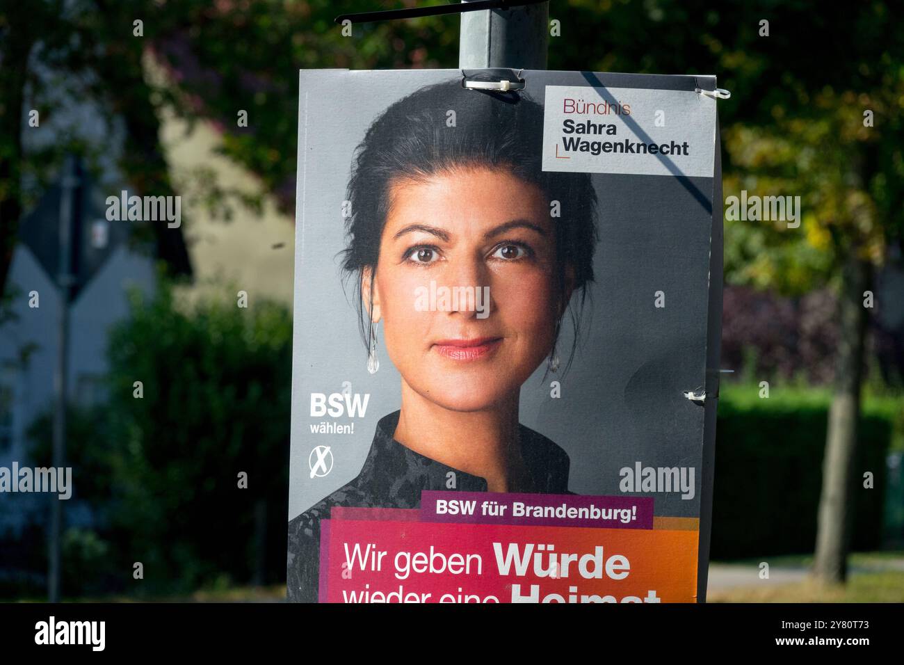 Sahra Wagenknecht Election Placard Board BSW Political Party Berlino Germania Foto Stock