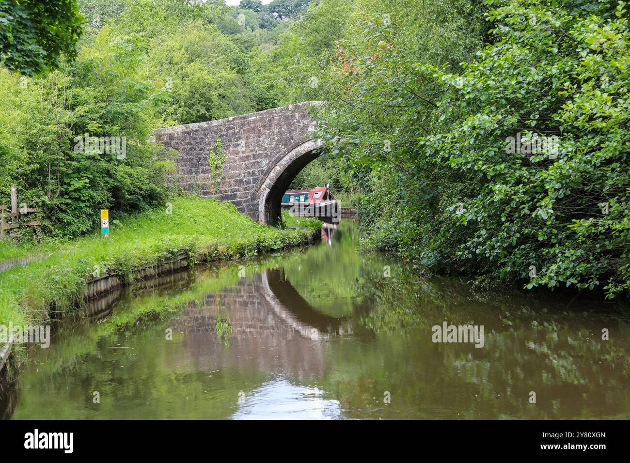 Ponte Cherry Eye sul canale di Caldon, Churnet Valley vicino a Froghall, Staffordshire, Inghilterra, Regno Unito Foto Stock