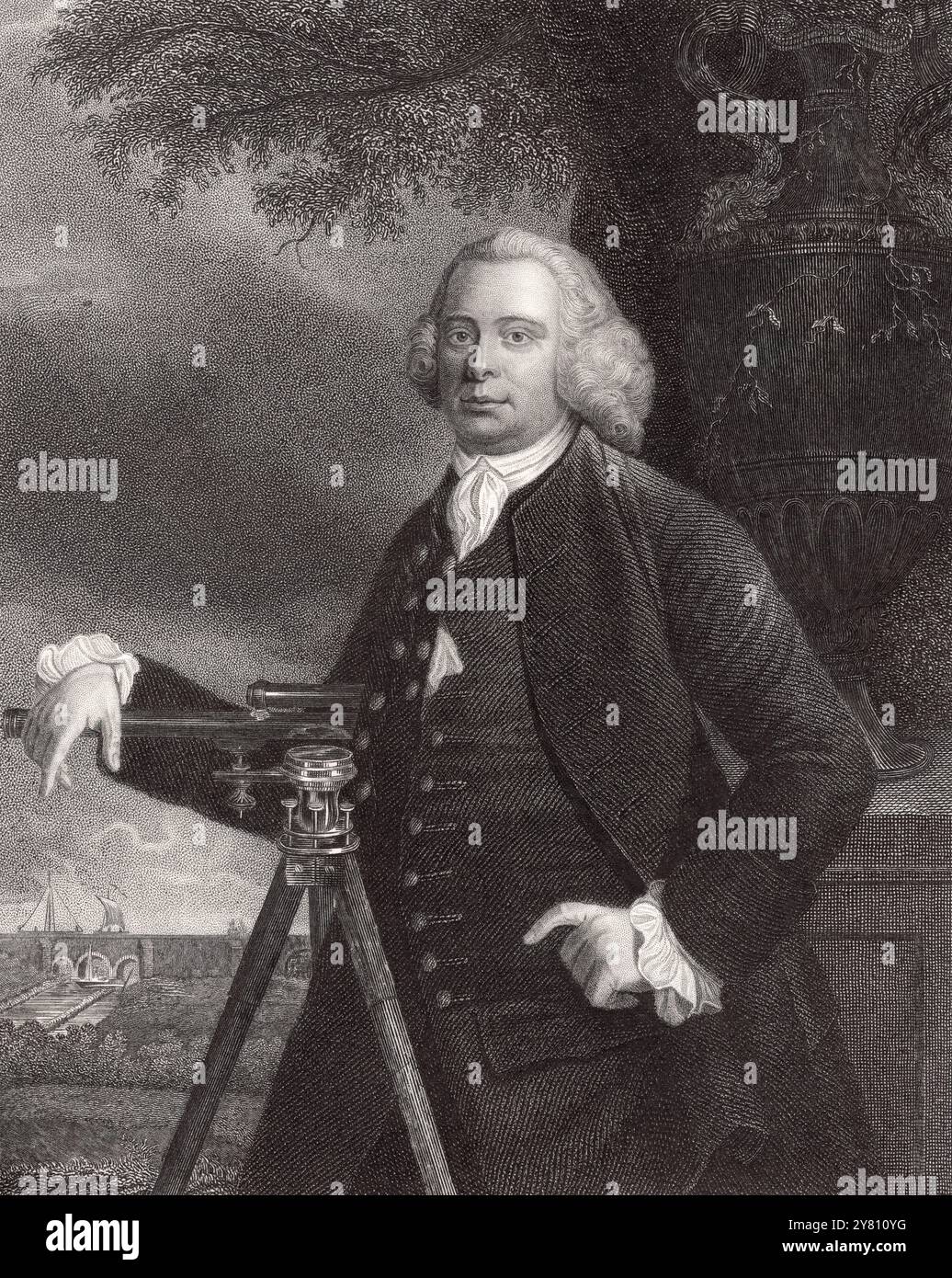 Ritratto di James Brindley (1716-1772) incisione storica Foto Stock