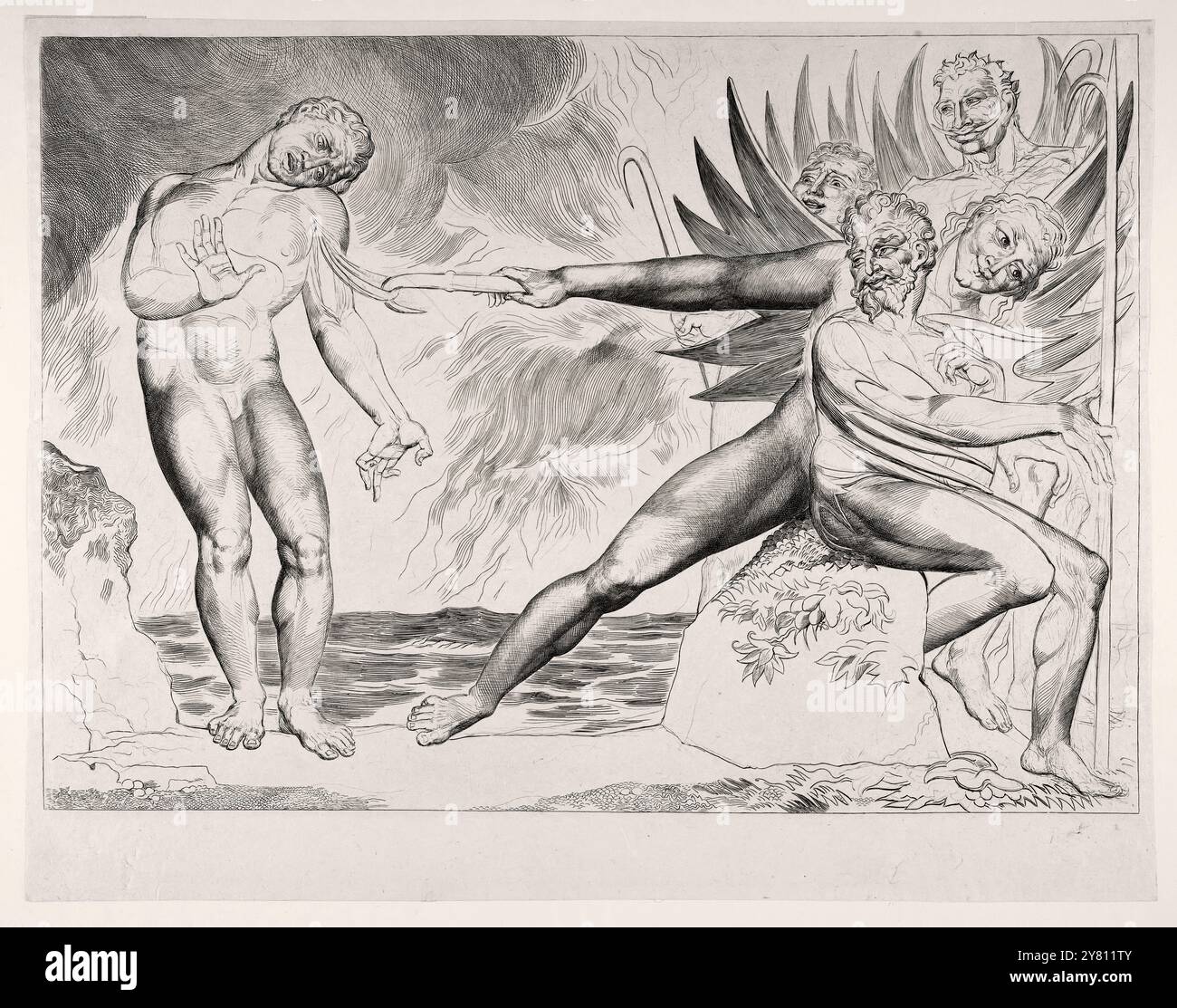 William Blake - The Circle of Corrupt Official   i Diavoli tormentano Ciampolo, dall'Inferno di Dante, canto XXII - incisione Foto Stock