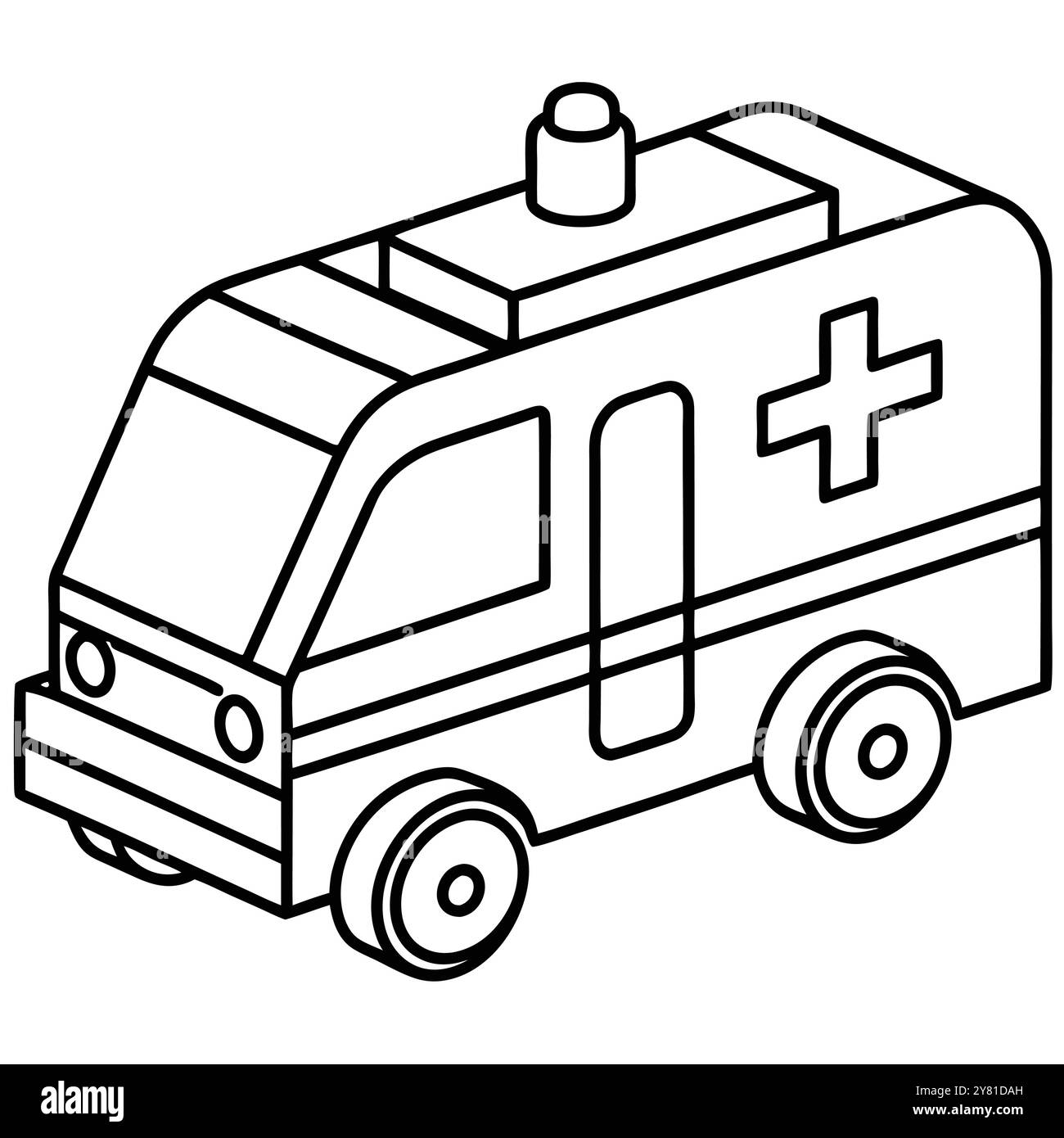 Semplice illustrazione di un'ambulanza. perfetto per i libri per bambini. materiale didattico. o progetti a tema medico. Illustrazione Vettoriale