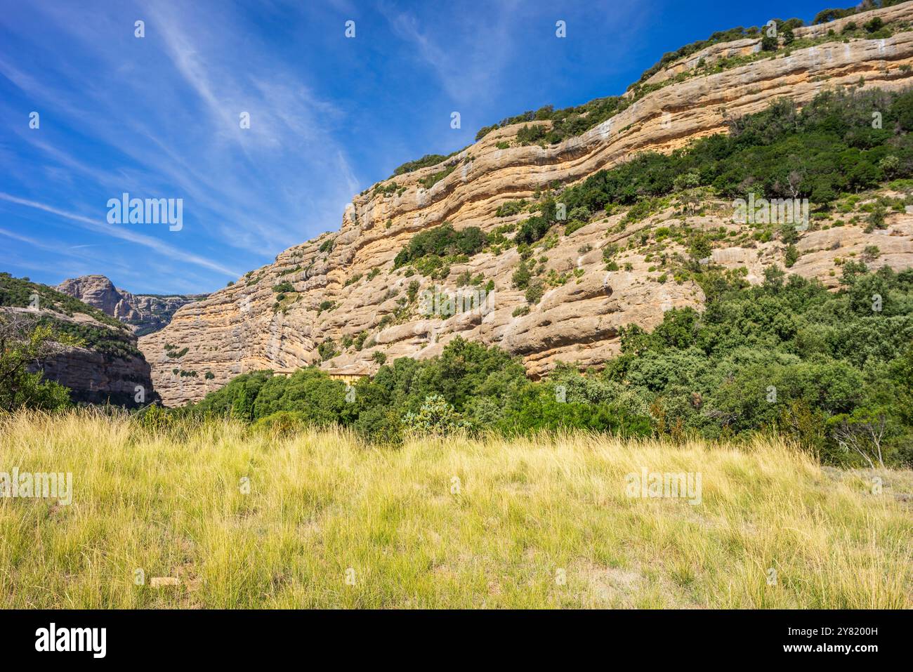 Eremo di San Cosme e San Damián, Vadiello, Sierra e Canyons del Parco naturale di Guara, Huesca, comunità Aragona, Spagna Foto Stock