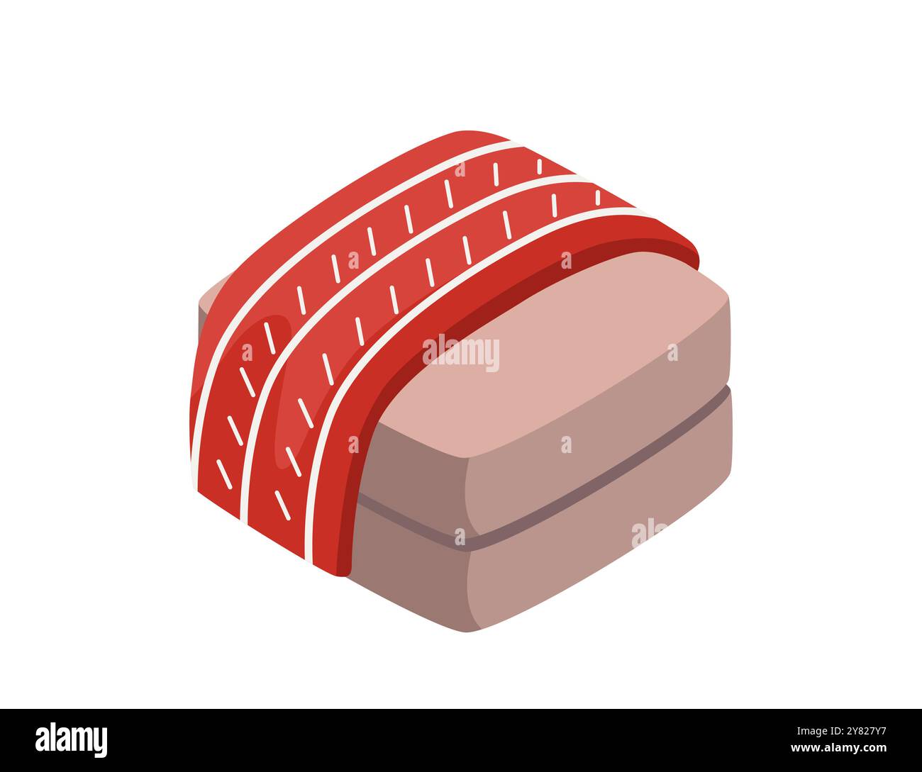 Mobili Isometrici in soffice pouf con coperta rossa. Poltrona moderna e morbida. Illustrazione vettoriale isolata su sfondo bianco Illustrazione Vettoriale